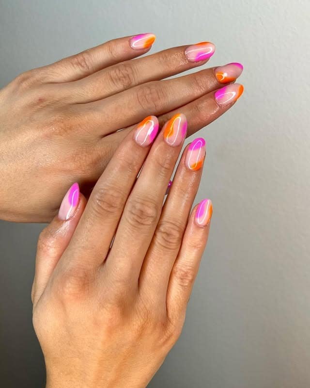5. Abstract Neon Art Nails - pink and orange nail ideas
