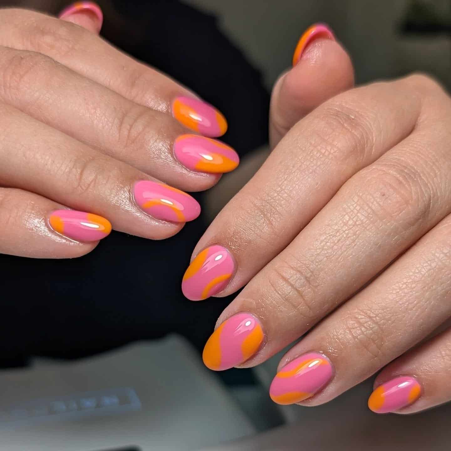6. Pink & Orange Modern Waves - pink and orange nail ideas