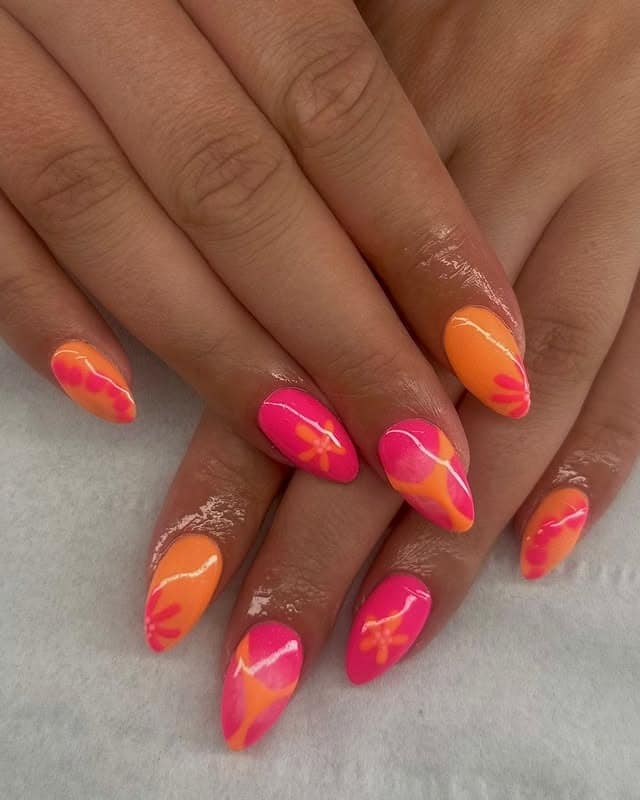 15. Pink Pop Art Nails - pink and orange nail ideas