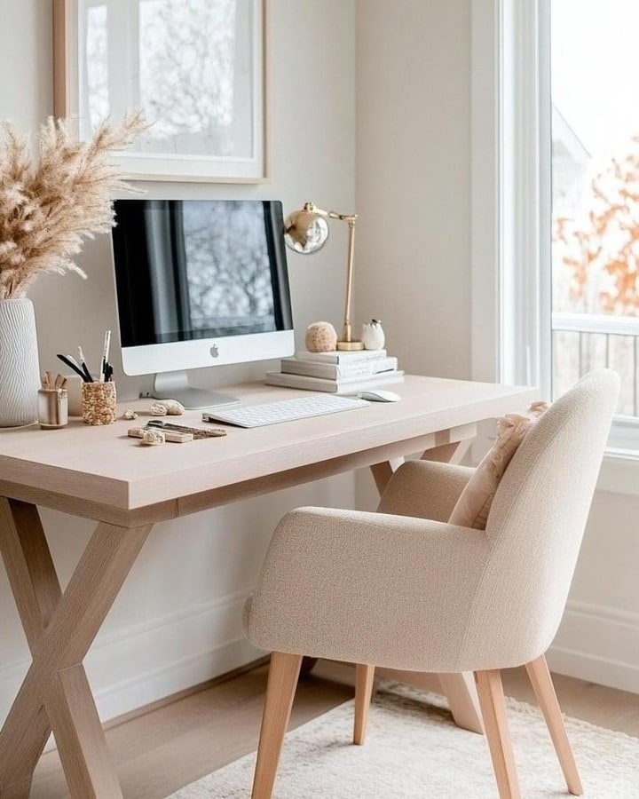 1. Soft Neutrals & Textured Calm - feminine home office ideas