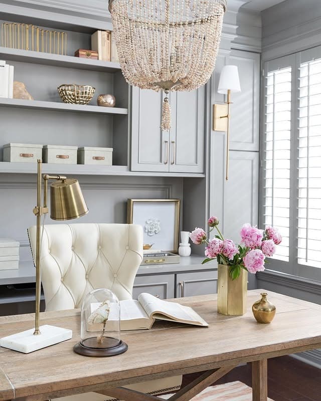 4. Classic Gray and Blush Refinement - feminine home office ideas