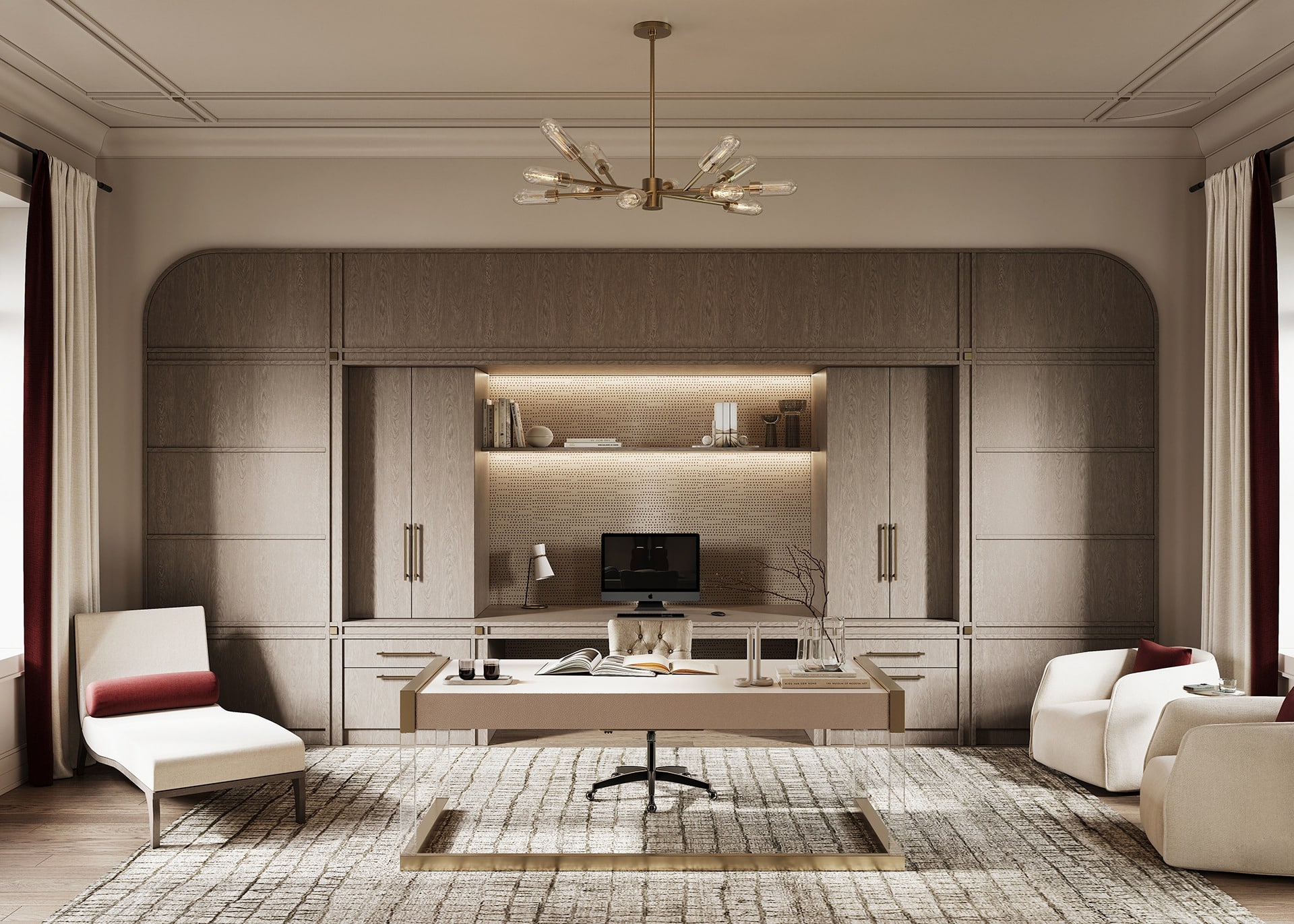 5. Contemporary Beige with Subtle Drama - feminine home office ideas