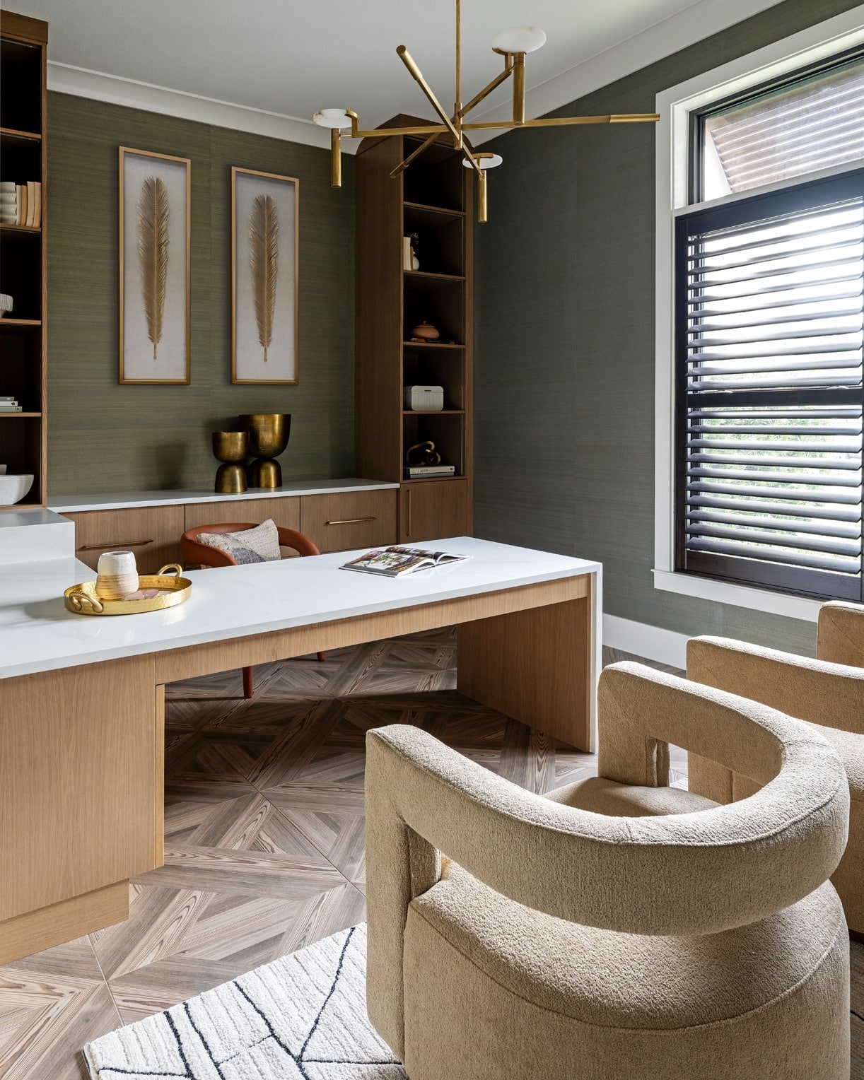 10. Warm Modern with Sculptural Comfort - feminine home office ideas