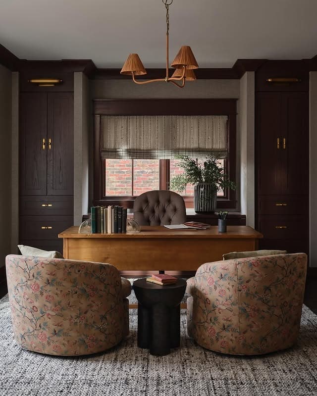 17. Heritage Warmth with Floral Upholstery - feminine home office ideas