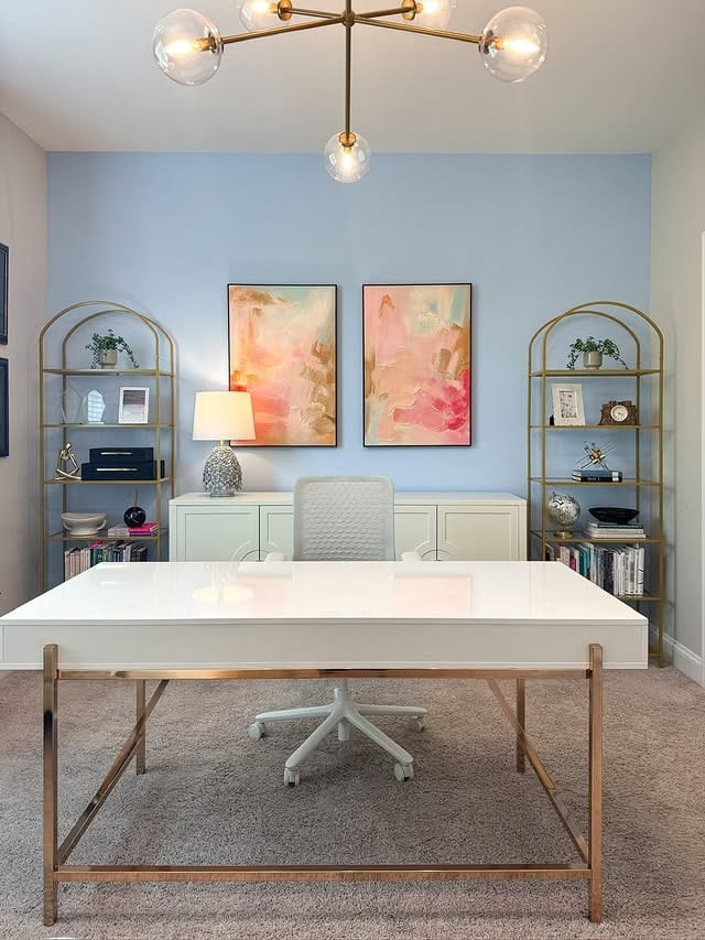 18. Powder Blue Balance with Gold Accents - feminine home office ideas