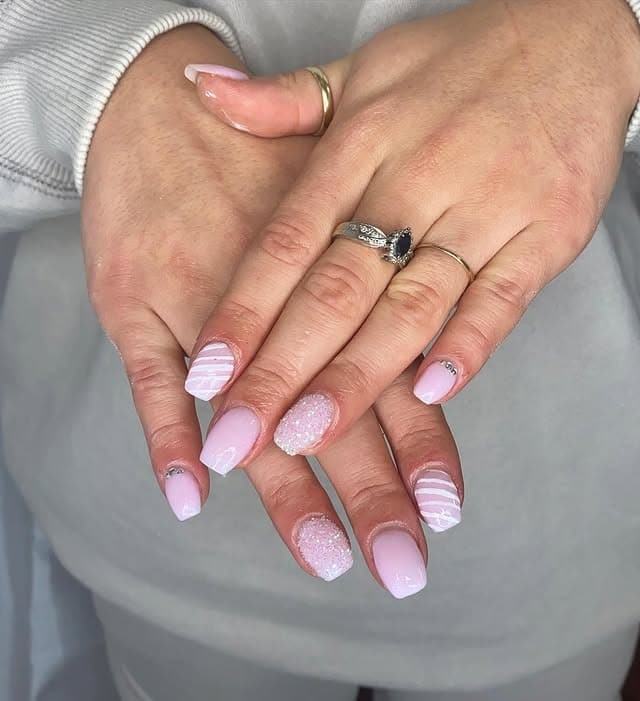 10. Soft Pink Peppermint Short Nails - pink christmas nail ideas