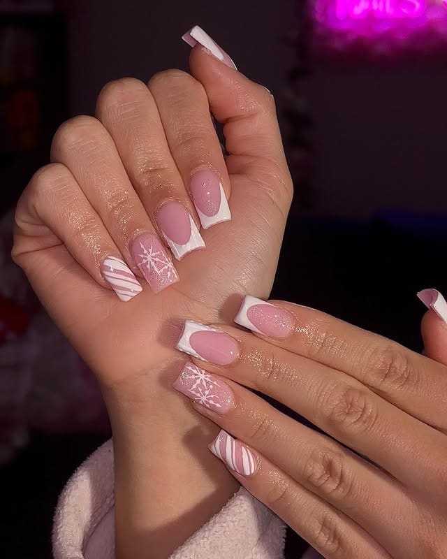 20. Classic Pink French Christmas Nails - pink christmas nail ideas