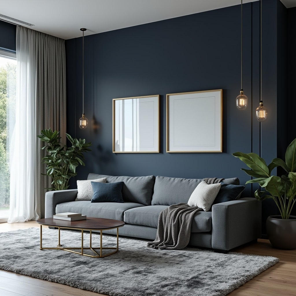 3. Minimalist Charcoal Chic - gray and blue living room ideas