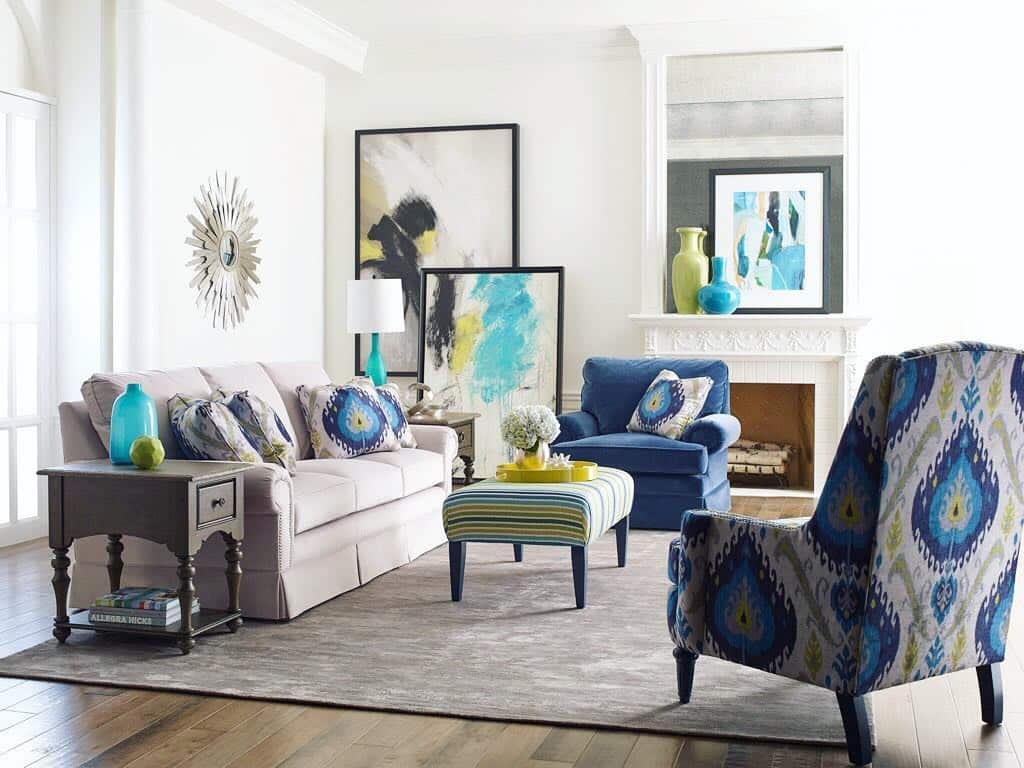 10. Playful Coastal Energy in Blue and Gray - gray and blue living room ideas