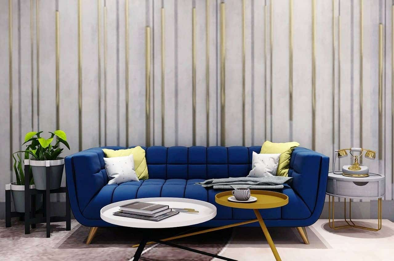 13. Modern Glam with Navy and Gold Highlights - gray and blue living room ideas