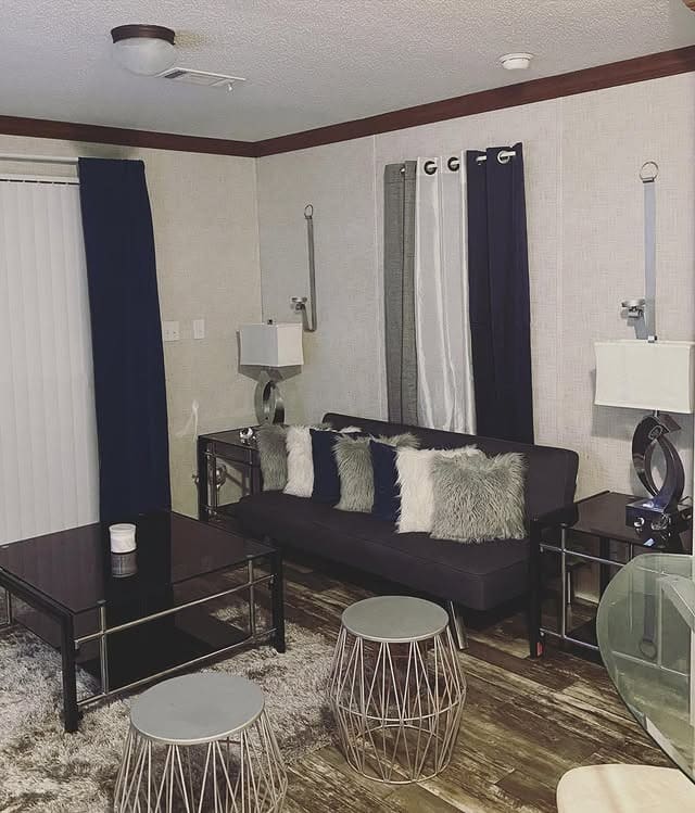 21. Compact Glam in Gray and Navy - gray and blue living room ideas