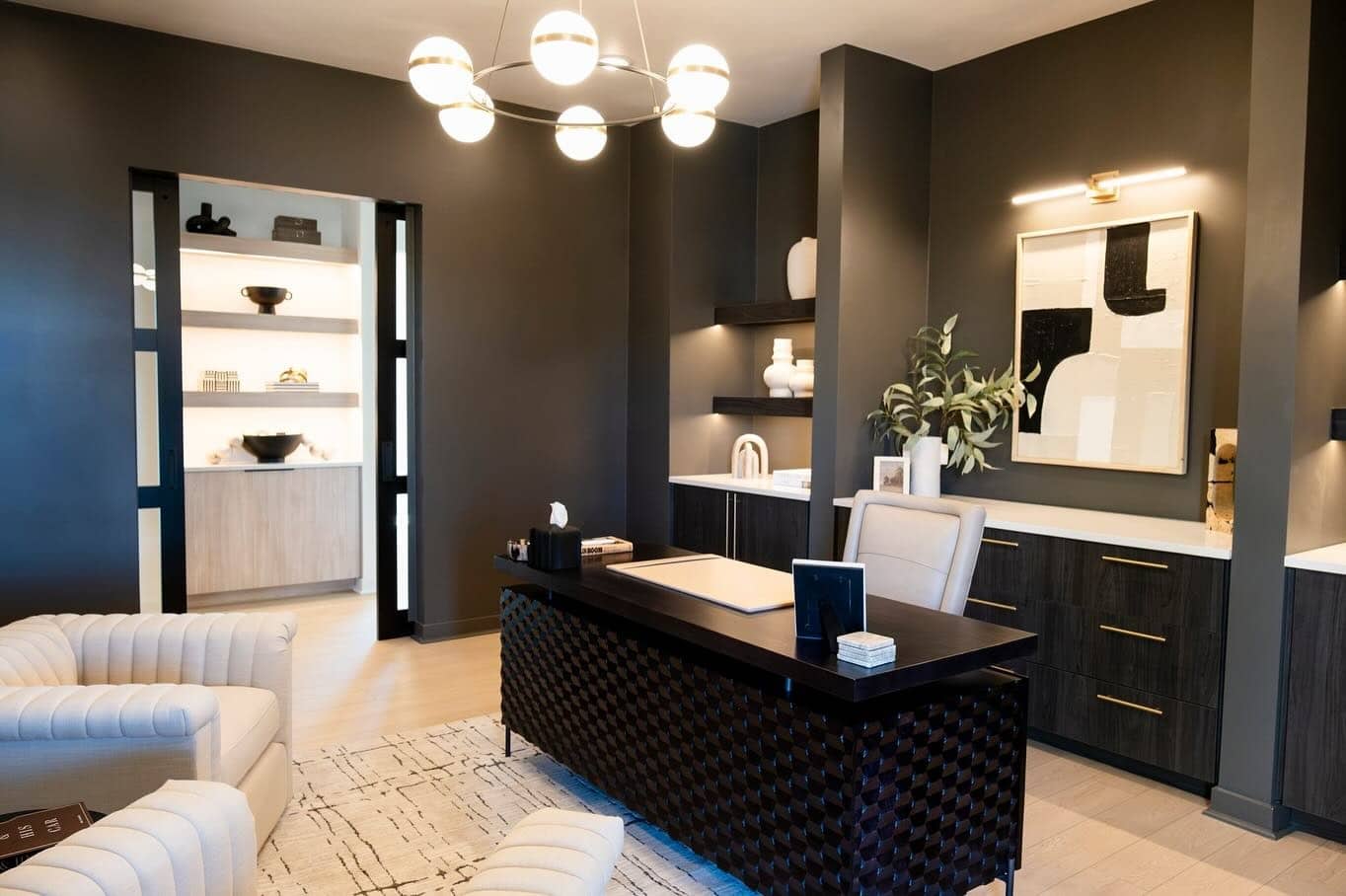 2. Modern Graphite Executive Suite - dark home office ideas