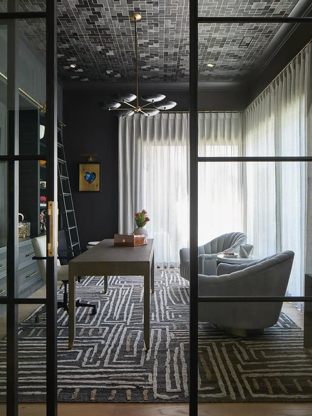 22. Geometric Midnight Study - dark home office ideas