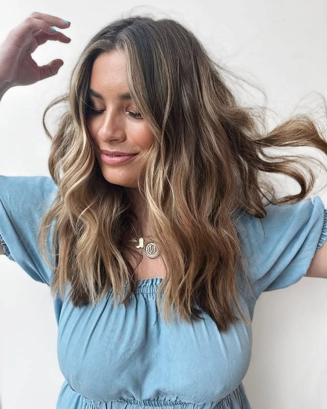 12. Toasted Caramel Balayage with Beach Waves - Summer Hair Color