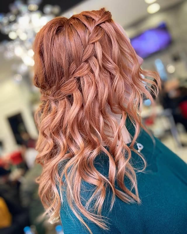 14. Rose Copper Waterfall Braid - Summer Hair Color
