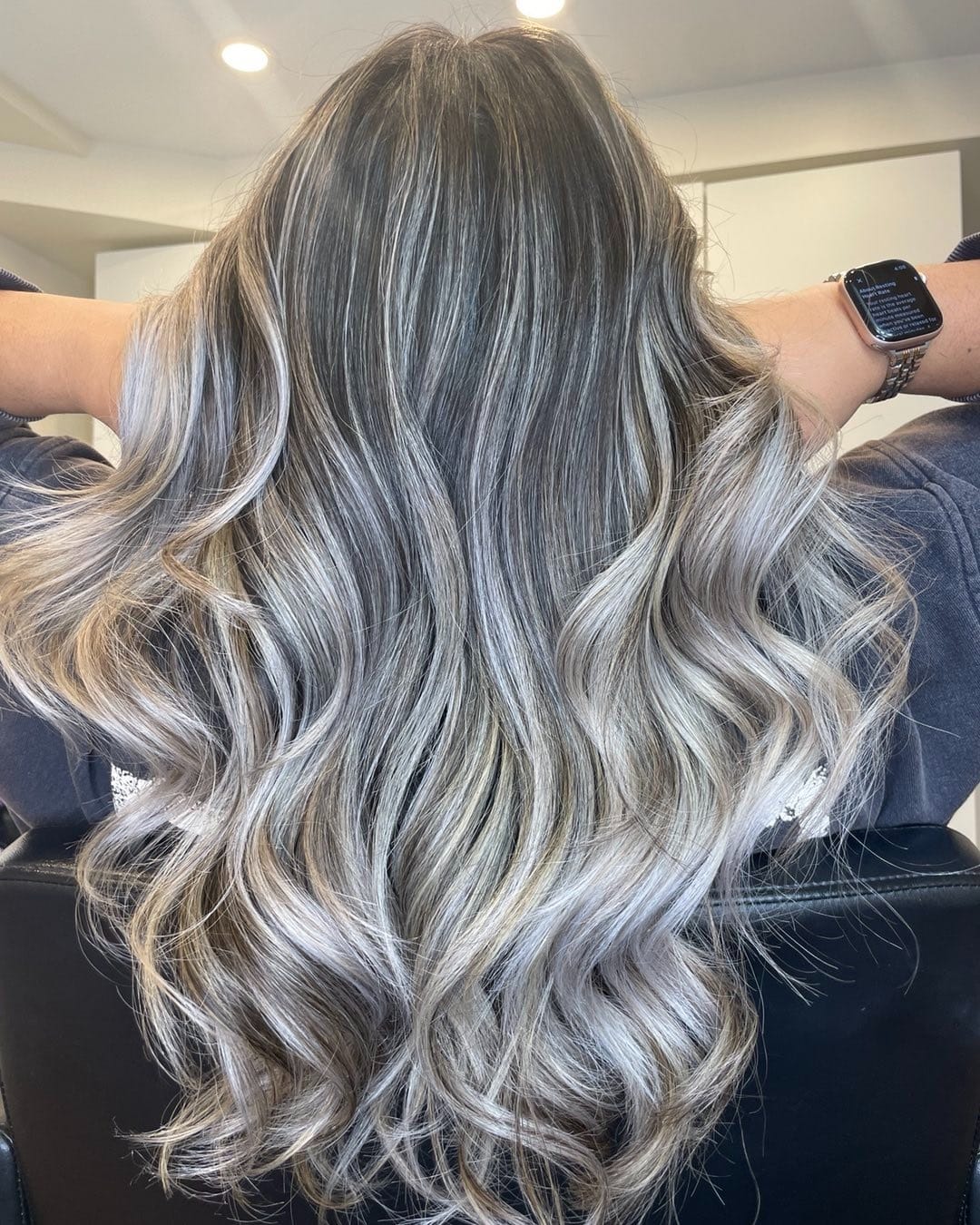 20. Frosted Silver Balayage Curls - Summer Hair Color