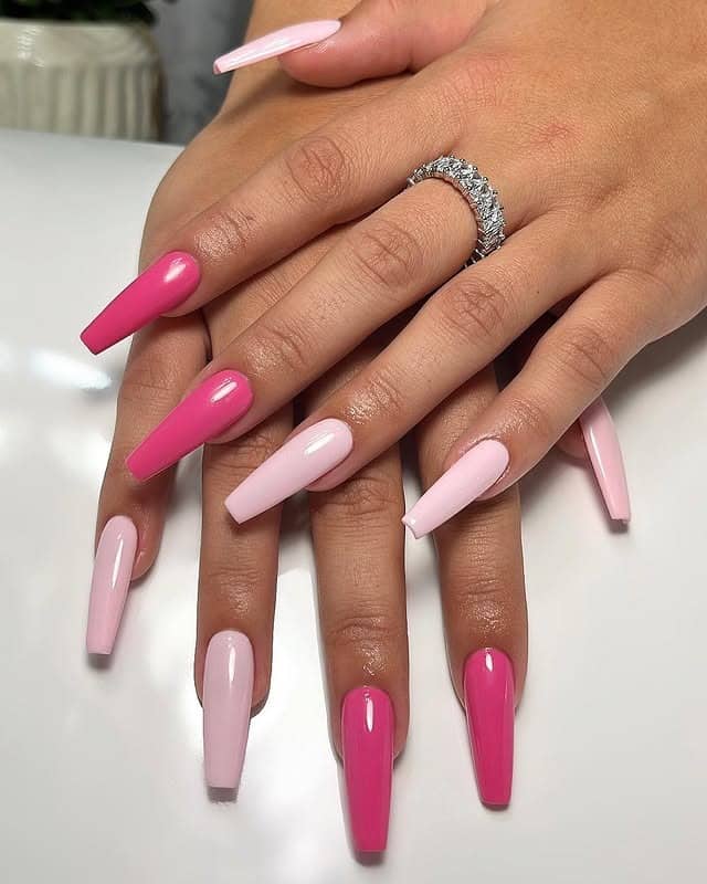 1. Dual Pink Perfection Coffin Nails - pink coffin nail ideas