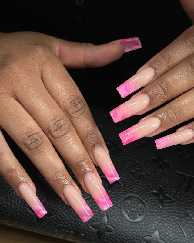 5. Marble Pink Ombre Coffin Nails - pink coffin nail ideas