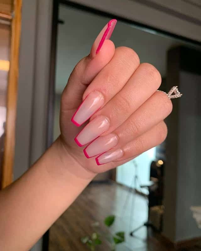 9. Pink Edge-Tipped Coffin Nails - pink coffin nail ideas