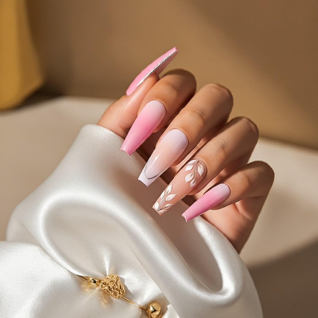 12. Gradient Elegance Coffin Nails - pink coffin nail ideas