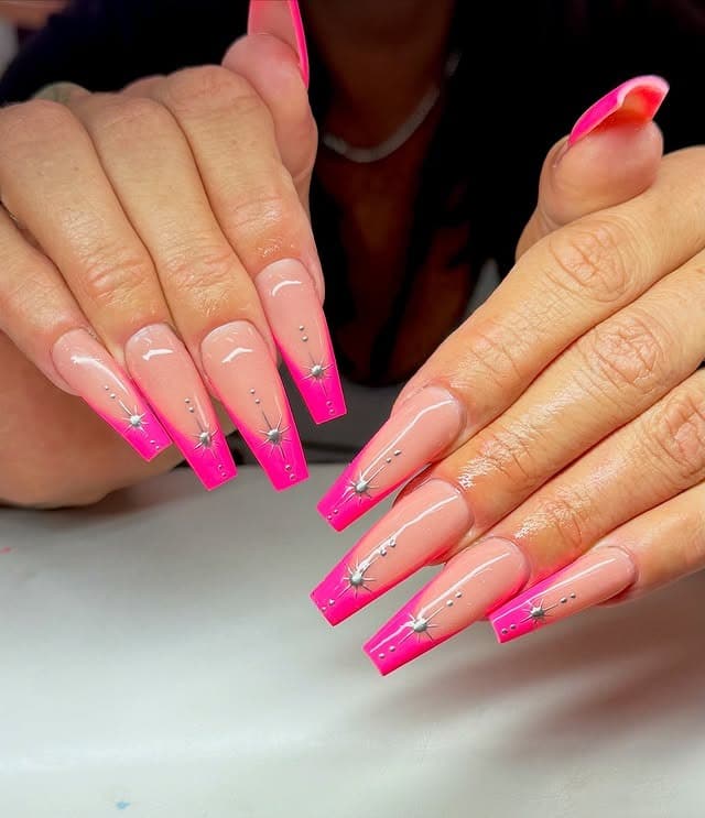 19. Sparkling Edge Coffin Nails - pink coffin nail ideas