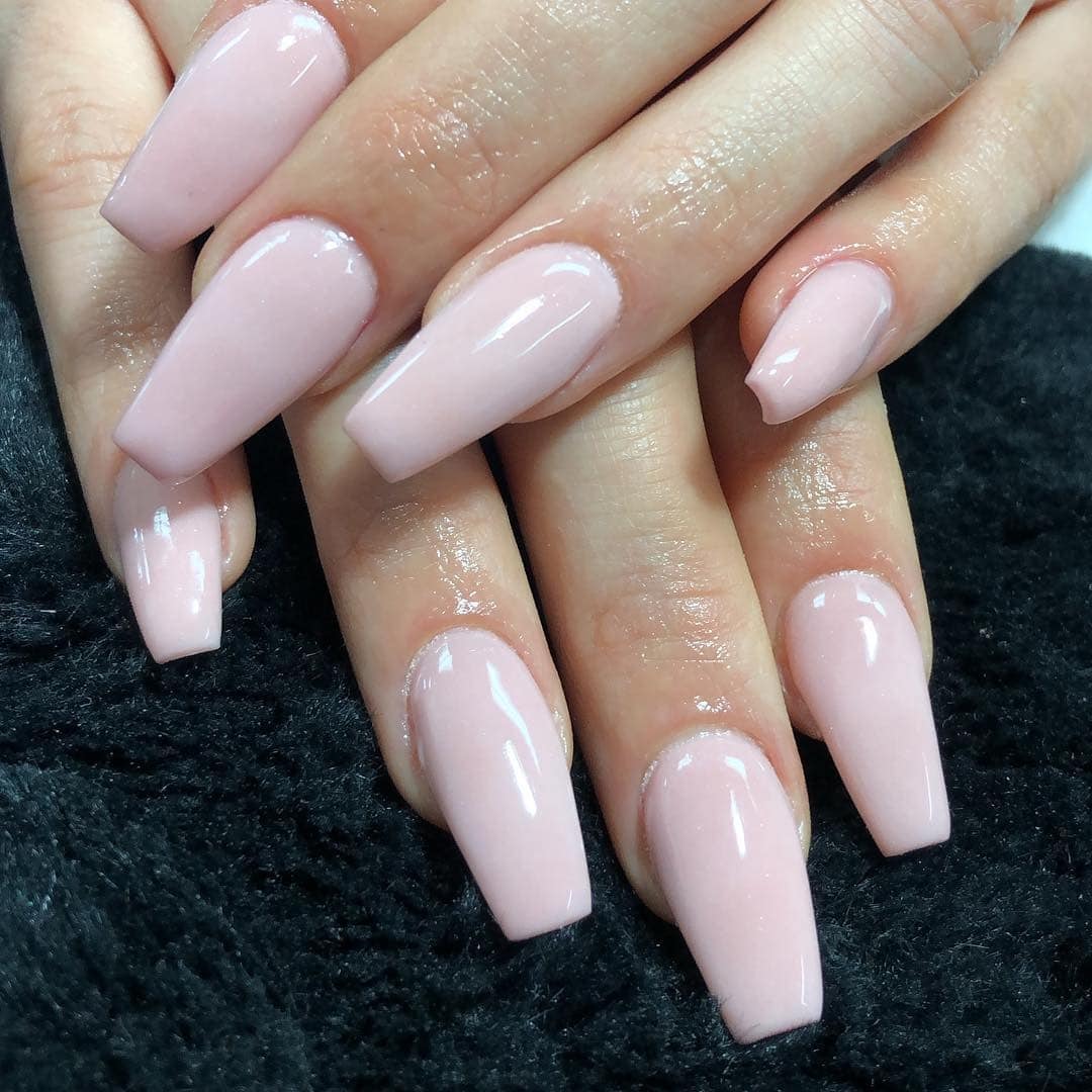 20. Barely Blush Coffin Nails - pink coffin nail ideas