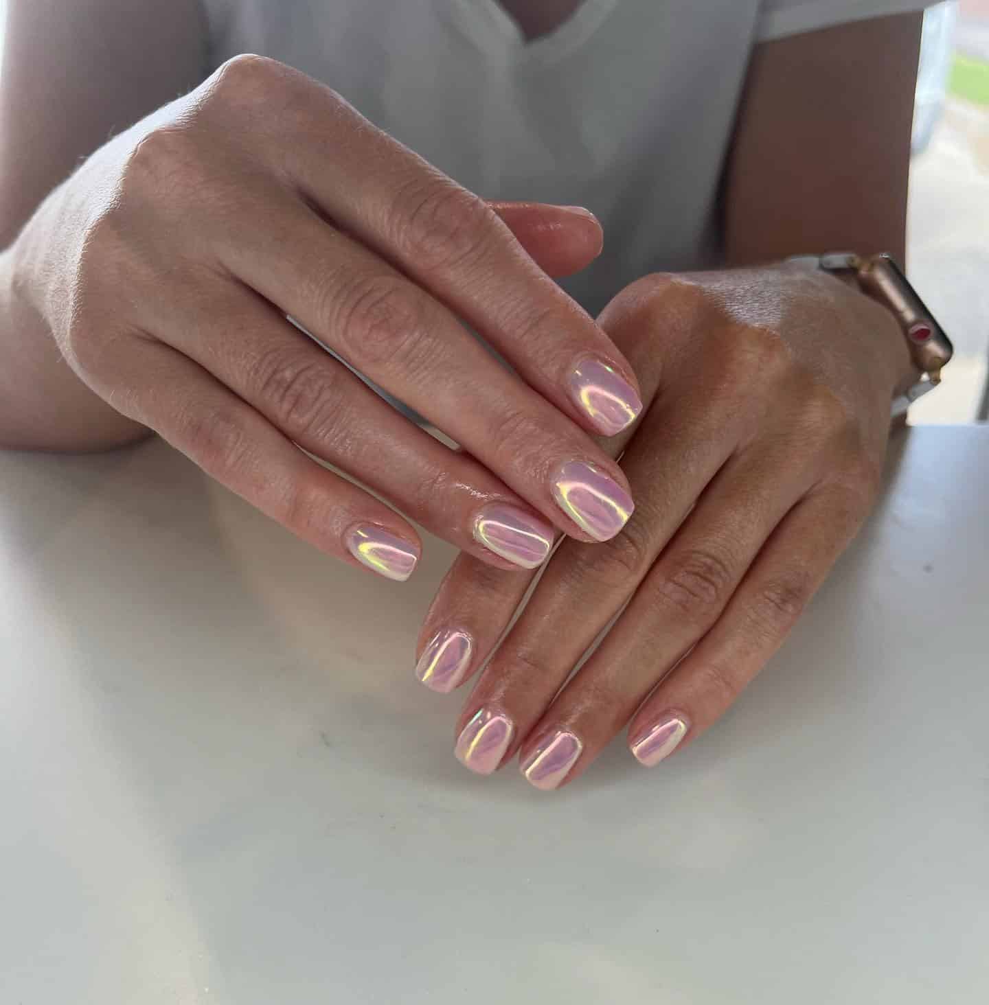 1. Soft Pearl Chrome Elegance - pink chrome nail ideas