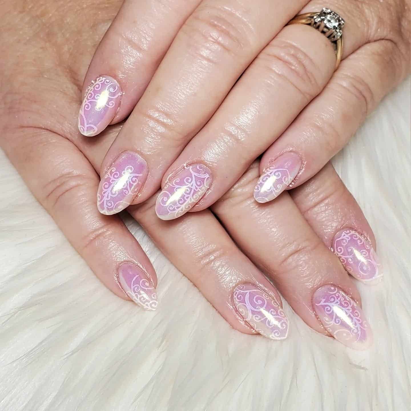 5. Ornate Pink Chrome Scrollwork - pink chrome nail ideas