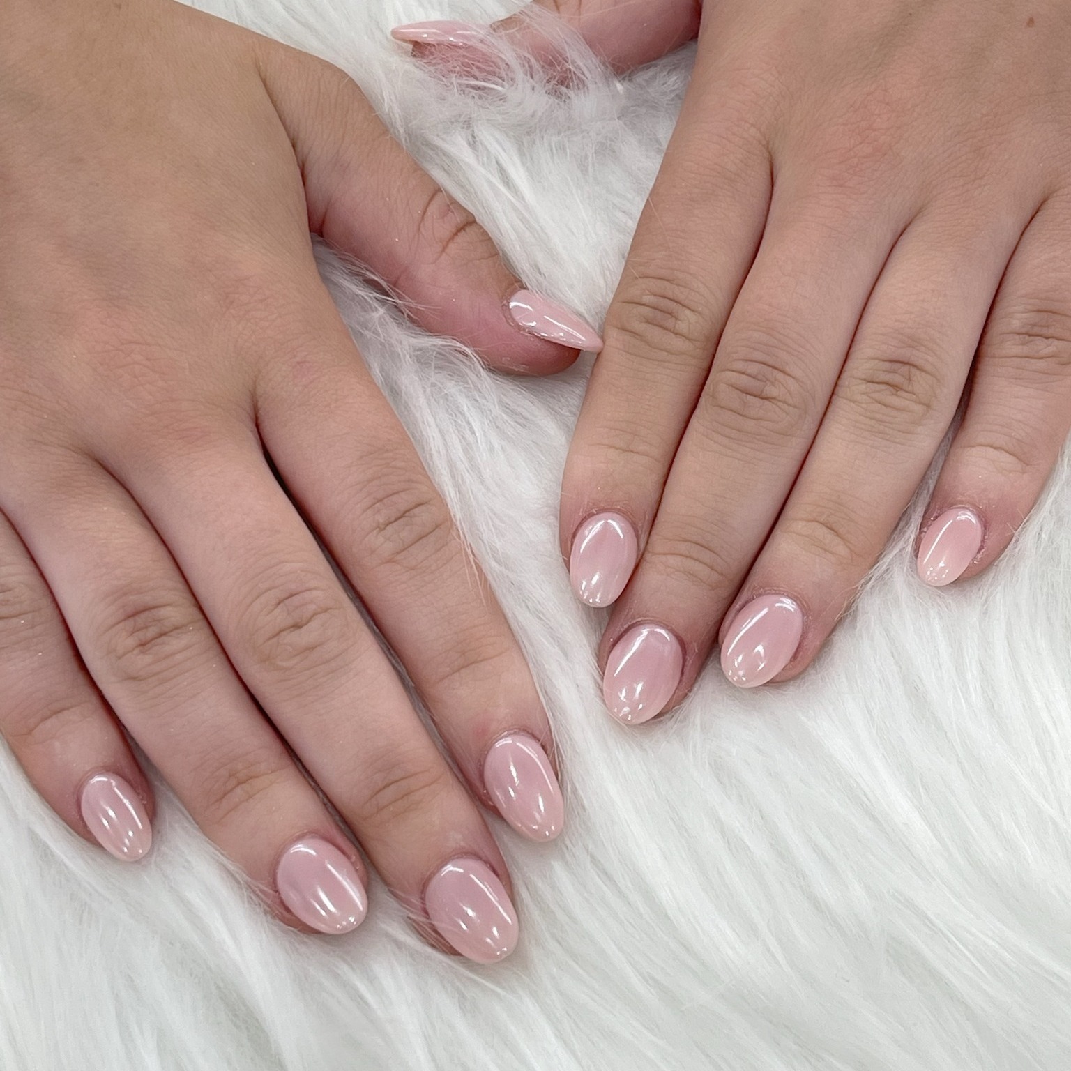 8. Sheer Nude Pink Chrome - pink chrome nail ideas