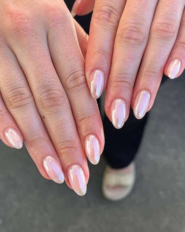 9. Opal Pink Mirror Glow - pink chrome nail ideas