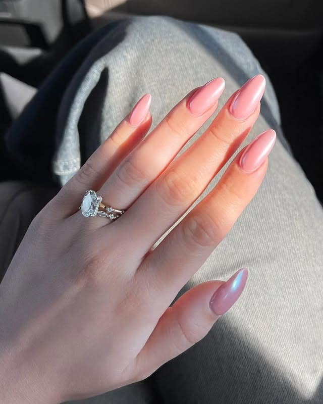 16. Glazed Pink Almond Perfection - pink chrome nail ideas