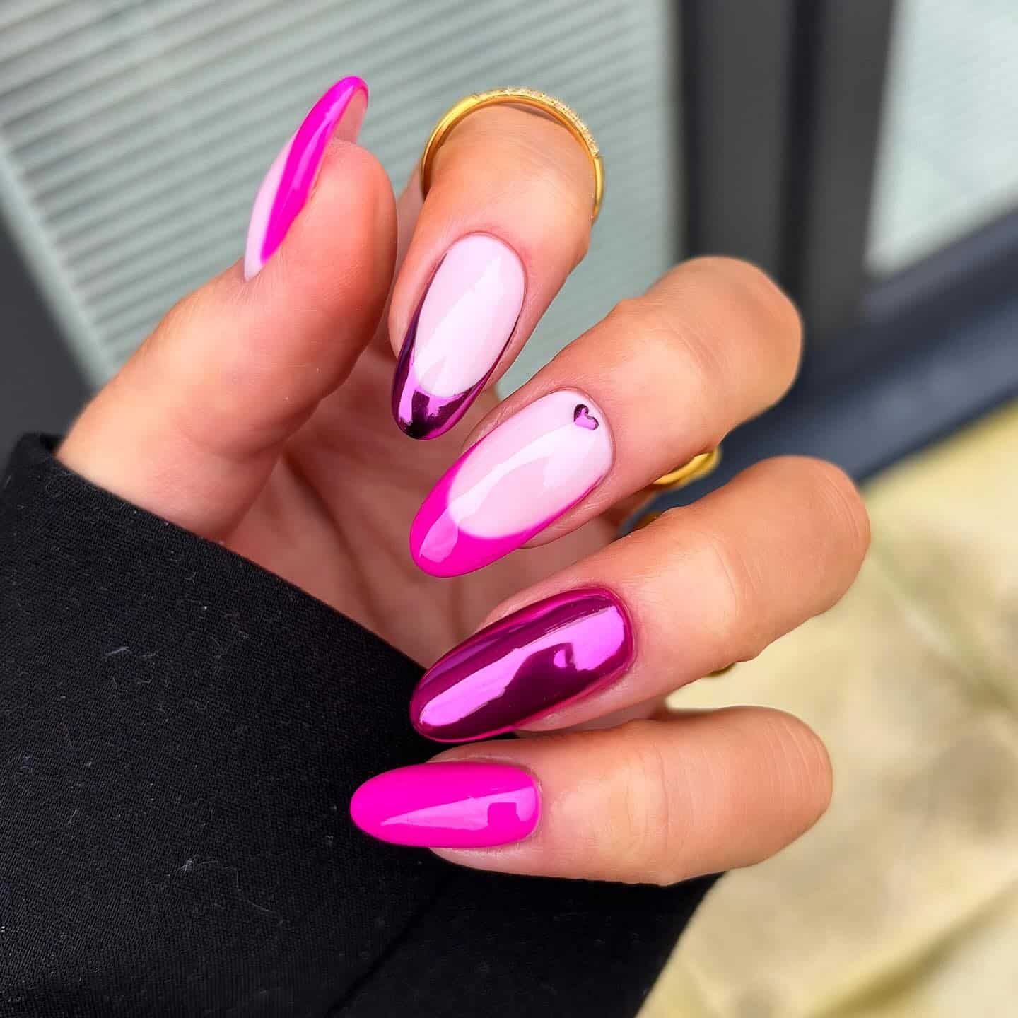17. Fuchsia Chrome French Duo - pink chrome nail ideas