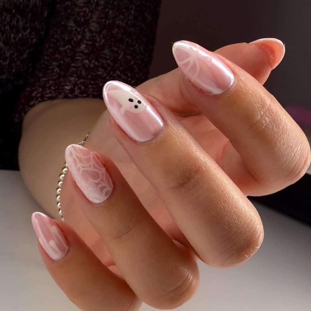 19. Playful Pink Chrome Ghost Art - pink chrome nail ideas