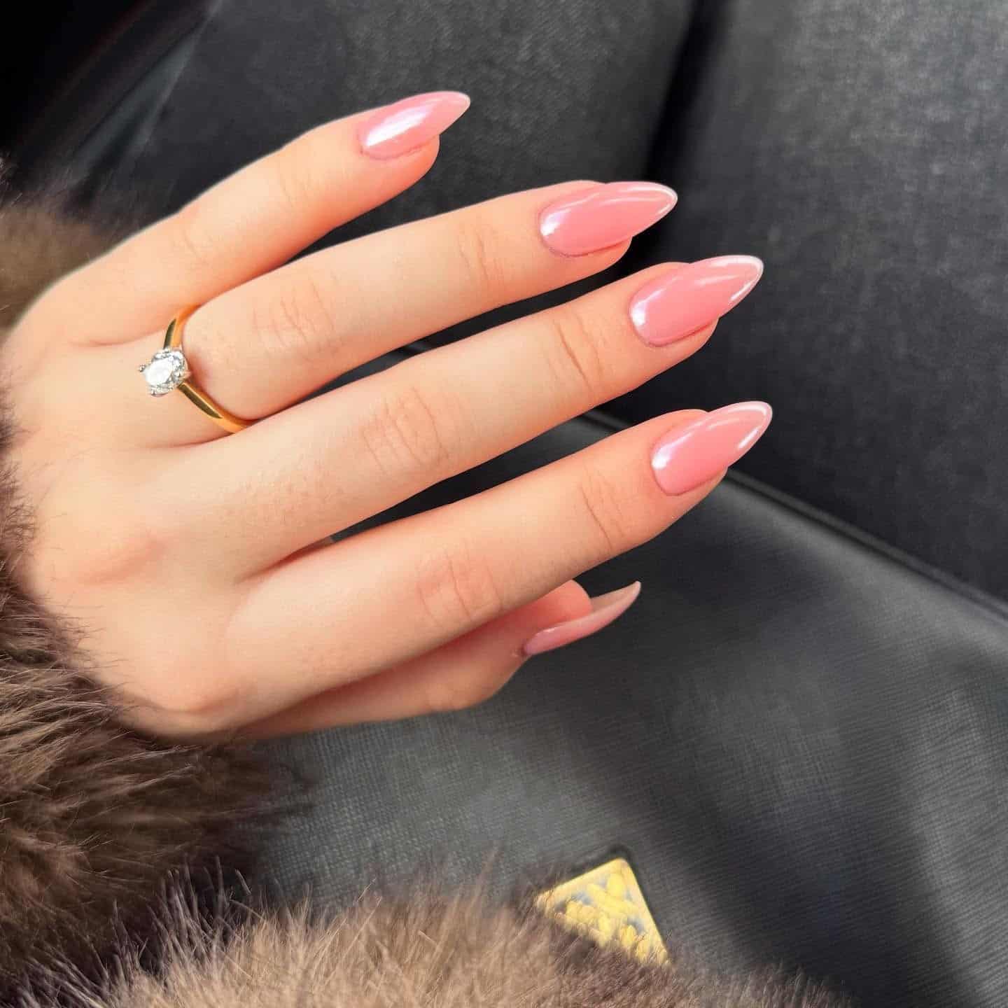 21. Peachy Chrome Almond Nails - pink chrome nail ideas