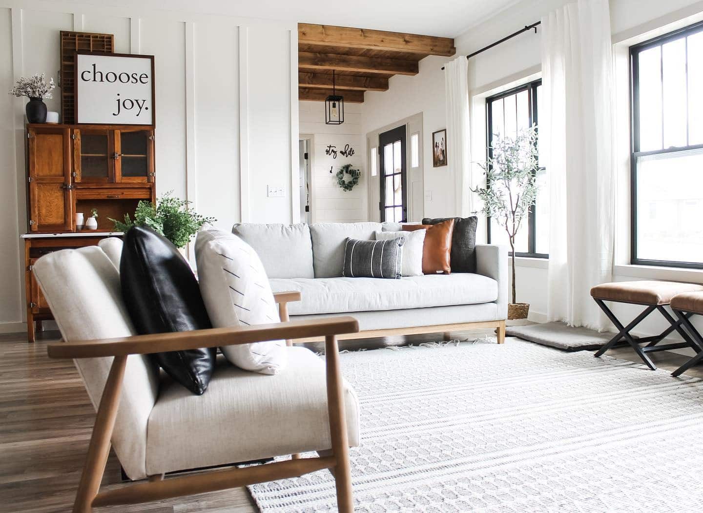 8. Clean Lines with Rustic Wood Tones - modern farmhouse living room ideas