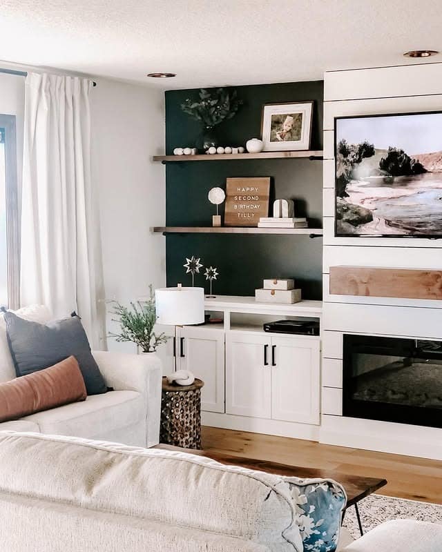 13. Contrast and Character Farmhouse Nook - modern farmhouse living room ideas