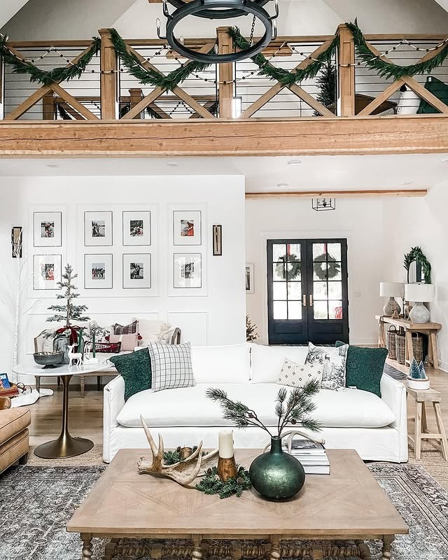 17. Holiday Farmhouse Sophistication - modern farmhouse living room ideas