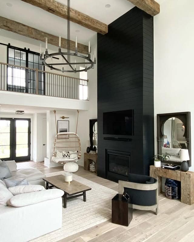 18. Black Accent Modern Farmhouse - modern farmhouse living room ideas