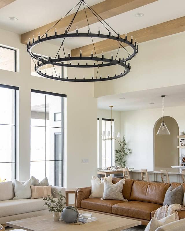 19. Light and Leather Harmony - modern farmhouse living room ideas