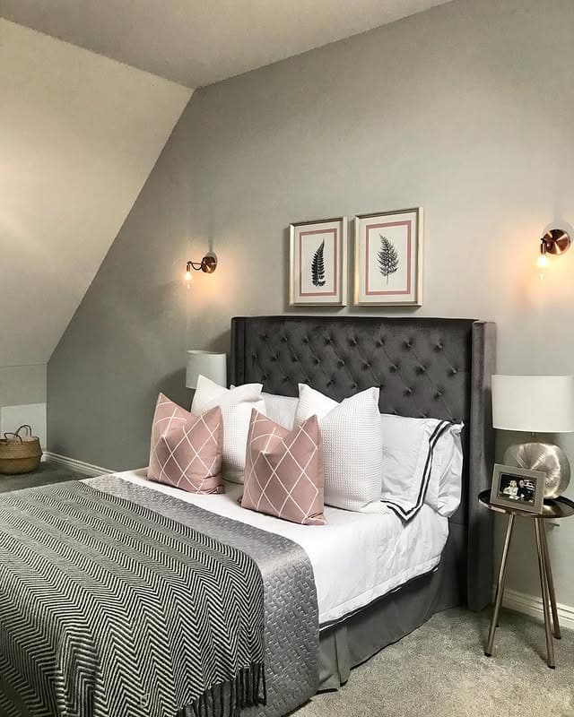5. Soft Contrast in Blush and Charcoal - main bedroom ideas