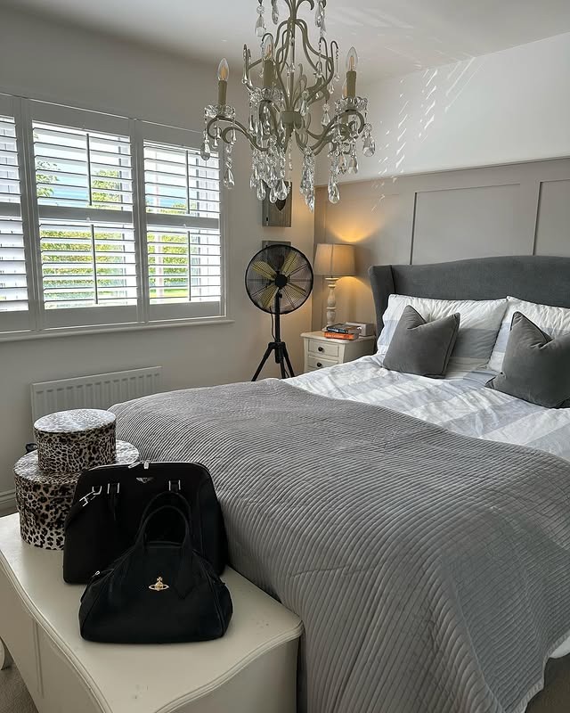 15. Classic Gray with Crystal Detail - main bedroom ideas