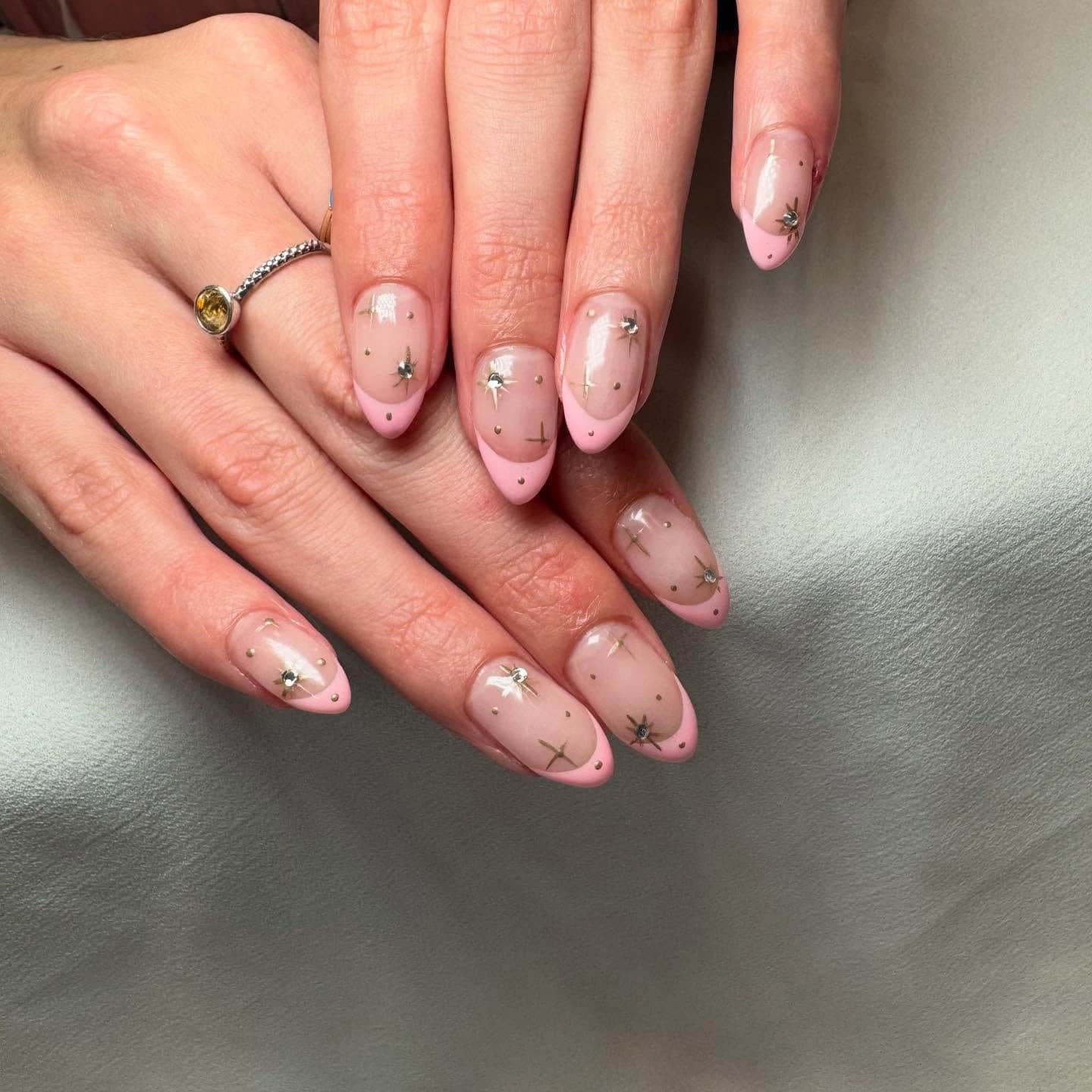 5. Starry Pastel Pink French Design - pink french nail ideas