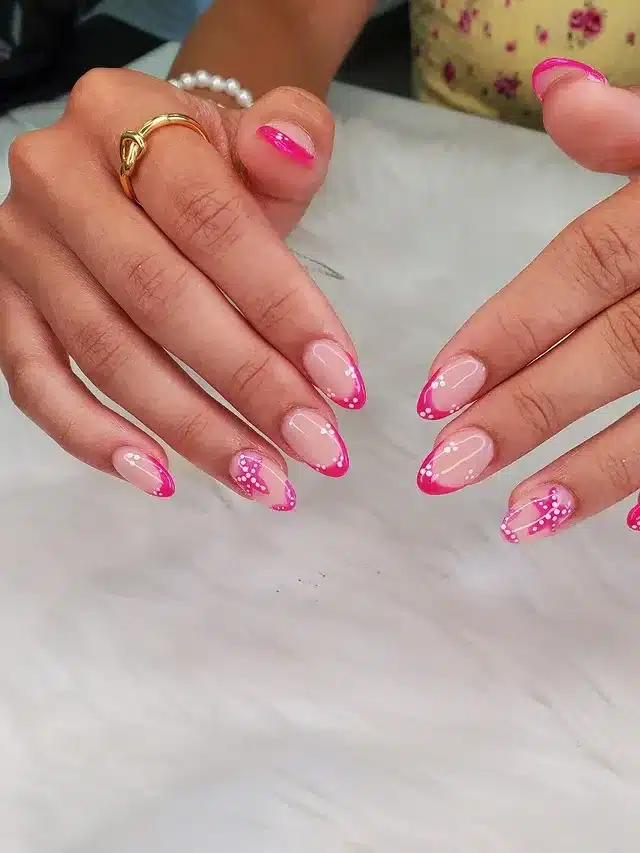 12. Playful Pink French with Polka Dot Detail - pink french nail ideas