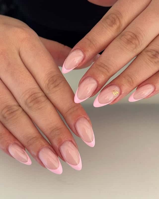 17. Soft Petal French with Minimal Gold Accent - pink french nail ideas