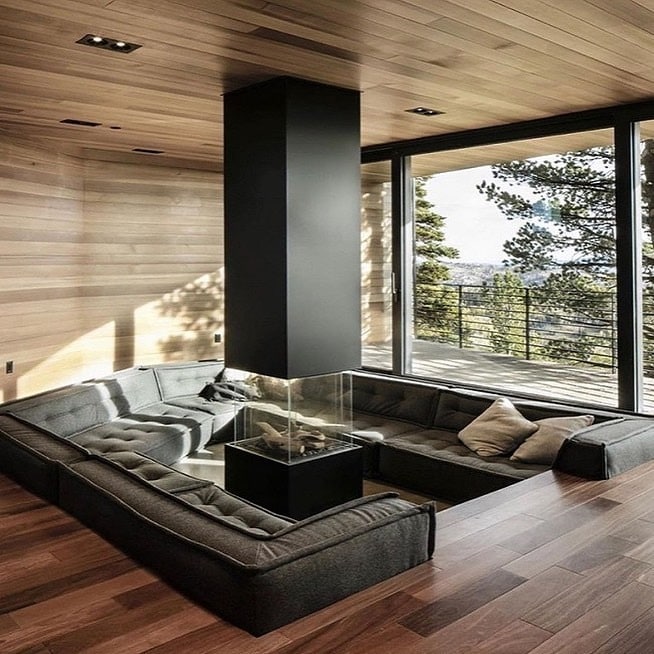3. Sunken Lounge with Panoramic Modernism - industrial living room ideas