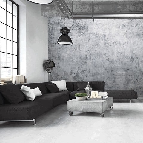 11. Monochrome Loft with Concrete Texture - industrial living room ideas