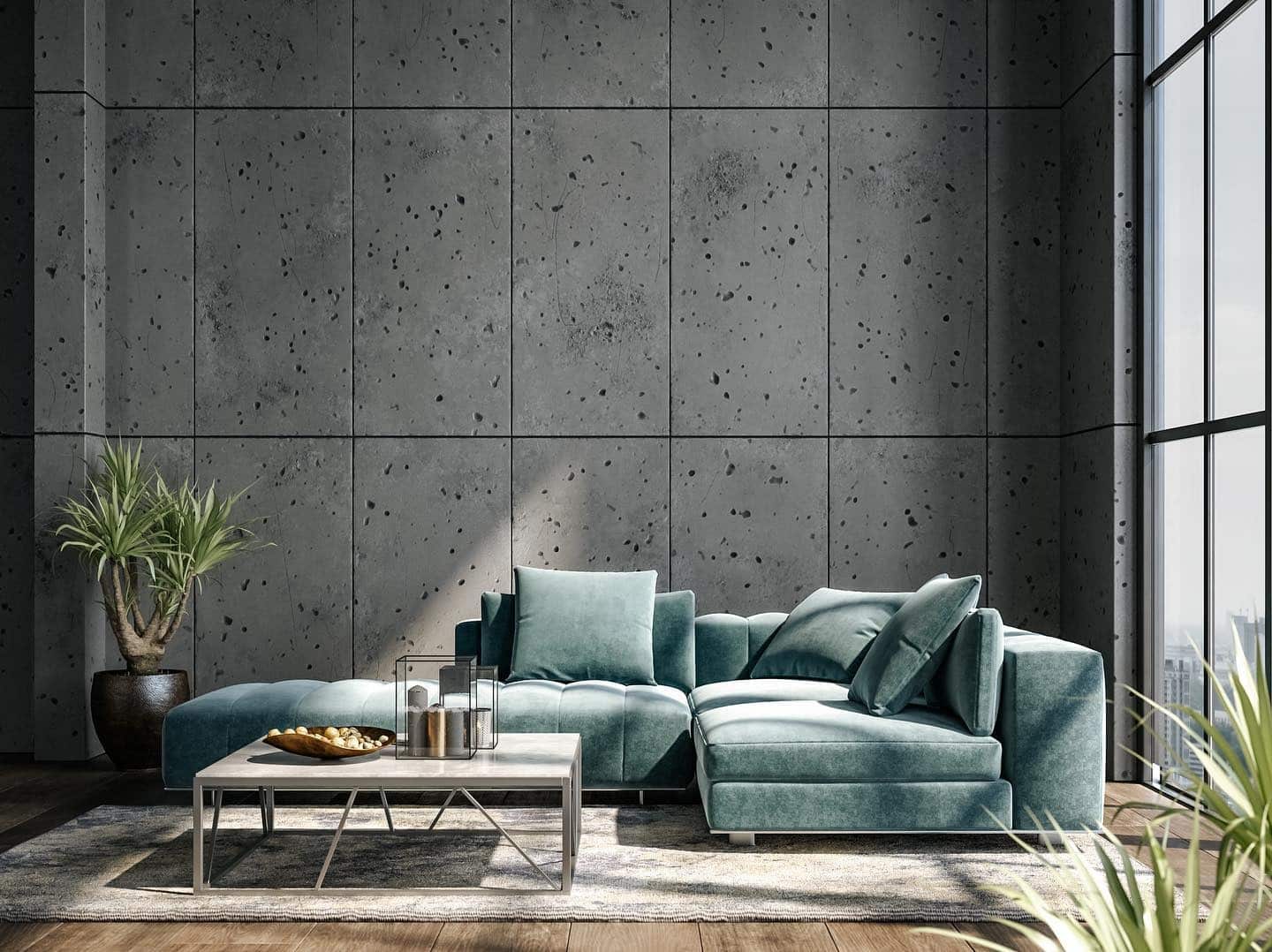 19. Steel Gray Haven with Teal Contrast - industrial living room ideas