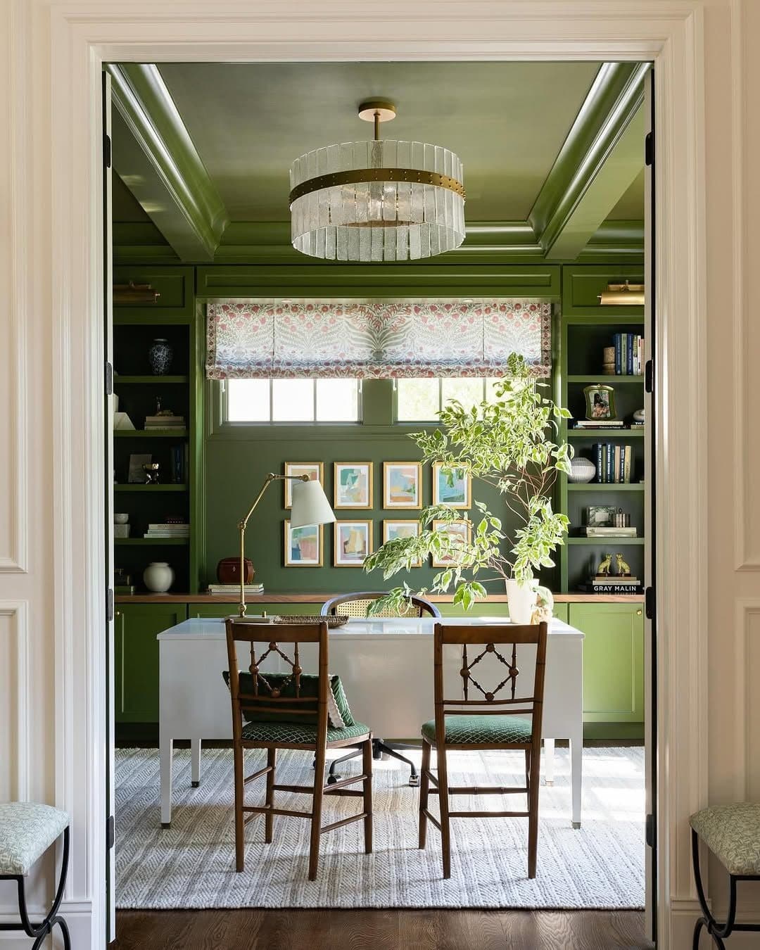 4. Fresh Green Balance with Botanical Charm - small therapy office decor ideas