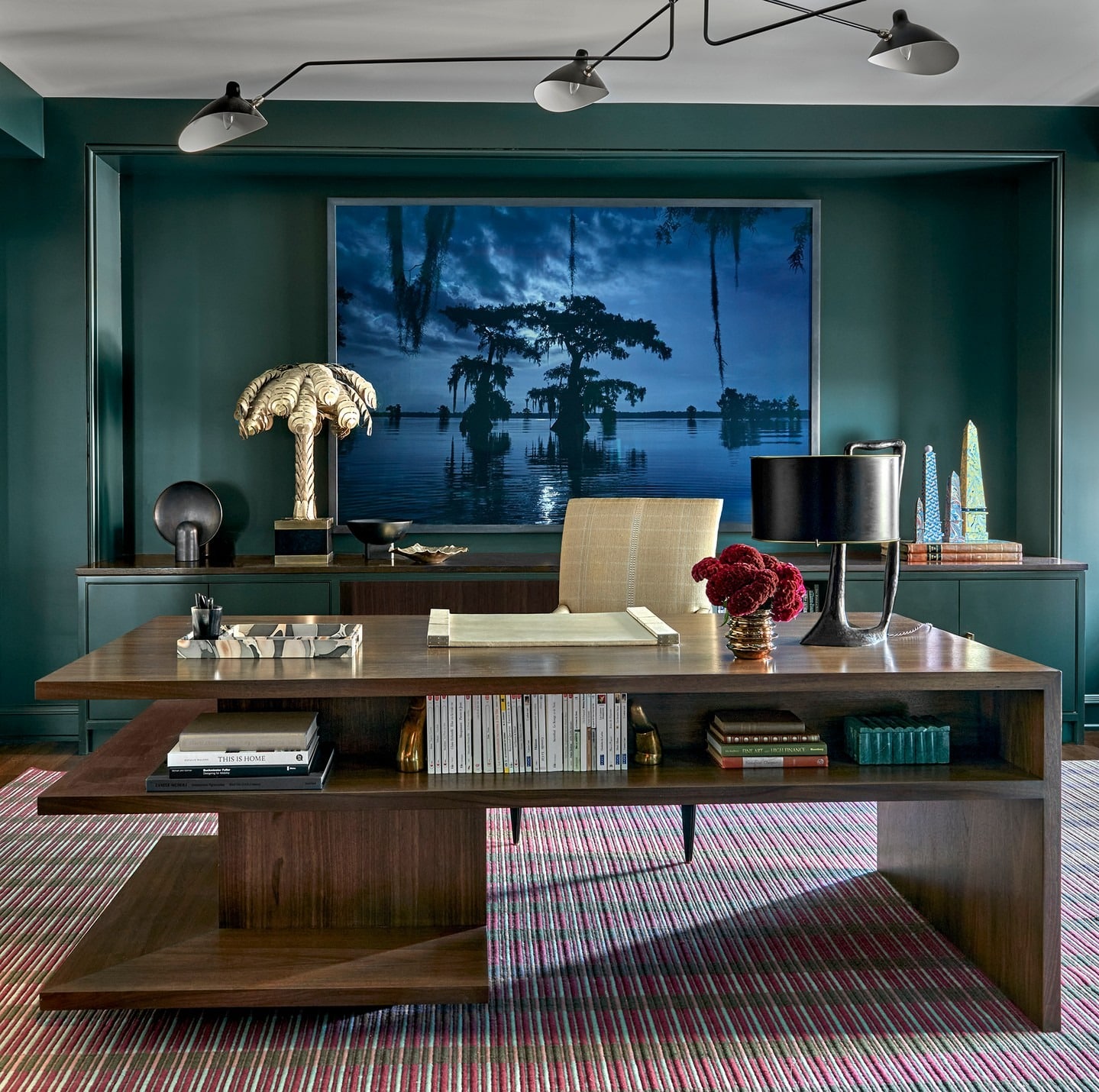 7. Deep Emerald Poise with Artistic Edge - small therapy office decor ideas