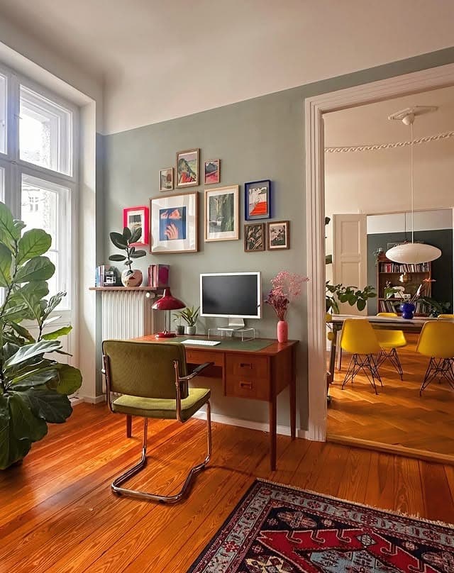 15. Midcentury Warmth with Playful Accents - small therapy office decor ideas